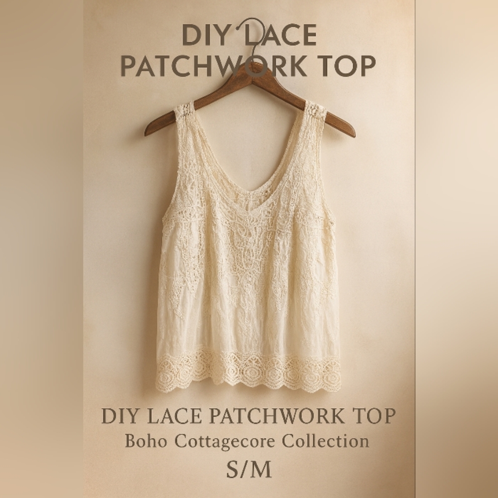 DIY Umgee Lace Patchwork Top - Boho Cottagecore White Lace Blouse (S/M)